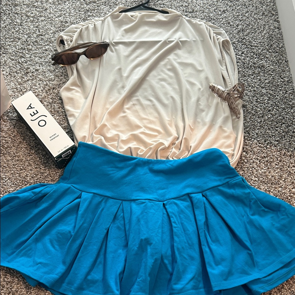Blue Pleated Women's Mini Skort